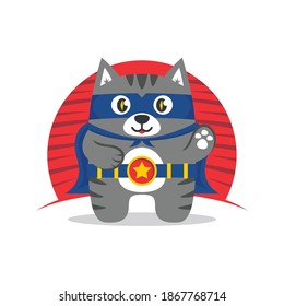 Cute superhero cat character cartoon illustration flat design