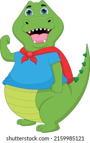 Cute Superhero crocodile cartoon on white background