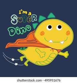 Cute superhero dinosaur flying. Artwork design.