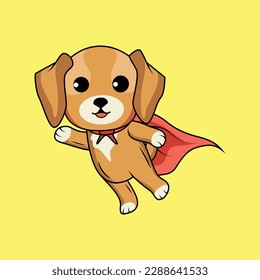 Cute superhero Dog Cartoon Sticker vector Illustration