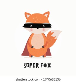Cute superhero fox. Vector illustration design.