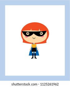 cute superhero girl vector clip art. cute little child (girl) super hero cartoon.