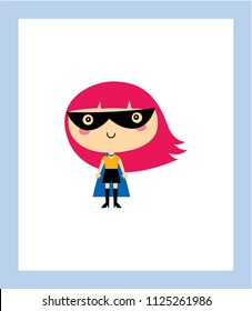 cute superhero girl vector clip art. cute little child (girl) super hero cartoon.