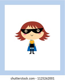 cute superhero girl vector clip art. cute little child (girl) super hero cartoon.