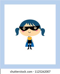 cute superhero girl vector clip art. cute little child (girl) super hero cartoon.