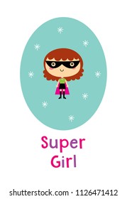 cute superhero girl vector clip art. cute little child (girl) super hero cartoon.