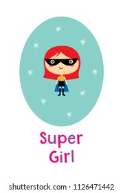 cute superhero girl vector clip art. cute little child (girl) super hero cartoon.