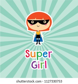 cute superhero girl vector clip art. cute little child (girl) super hero cartoon. cute super girl arrival.