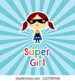 cute superhero girl vector clip art. cute little child (girl) super hero cartoon. cute super girl arrival.