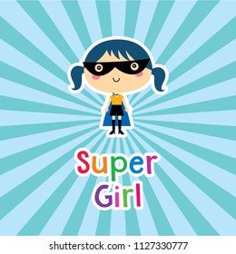 cute superhero girl vector clip art. cute little child (girl) super hero cartoon. cute super girl arrival.
