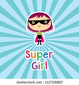 cute superhero girl vector clip art. cute little child (girl) super hero cartoon. cute super girl arrival.