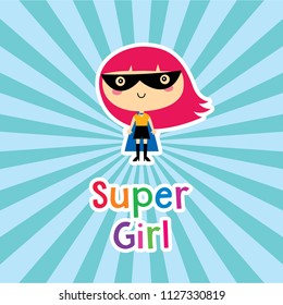 cute superhero girl vector clip art. cute little child (girl) super hero cartoon. cute super girl arrival.
