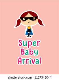 cute superhero girl vector clip art. cute little child (girl) super hero cartoon. cute super baby girl arrival.