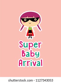 cute superhero girl vector clip art. cute little child (girl) super hero cartoon. cute super baby girl arrival.