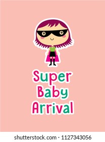 cute superhero girl vector clip art. cute little child (girl) super hero cartoon. cute super baby girl arrival.