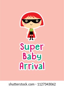 cute superhero girl vector clip art. cute little child (girl) super hero cartoon. cute super baby girl arrival.