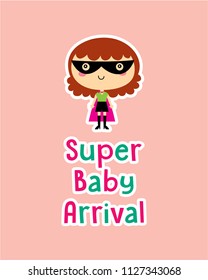 cute superhero girl vector clip art. cute little child (girl) super hero cartoon. cute super baby girl arrival.