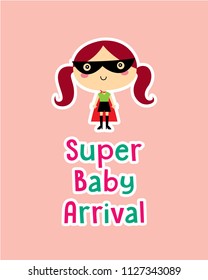 cute superhero girl vector clip art. cute little child (girl) super hero cartoon. cute super baby girl arrival.