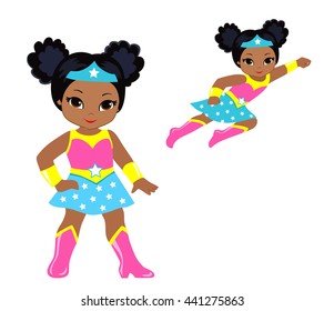 Cute superhero girl vector clip art set.