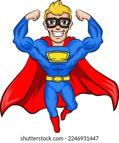 Caricatura de un hombre de superhéroe lindo posando
