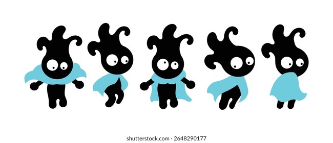  Cute Superhero Mascot Character Set in Vector Style. set of adorable cartoon mascot characters wearing blue superhero capes. Featuring fun and expressive poses.