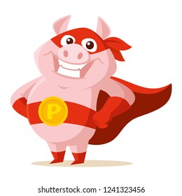 Cute superhero pig Vector illustration isolated on white background