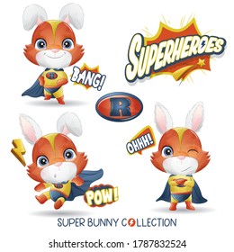 Cute superhero rabbit with watercolor collection