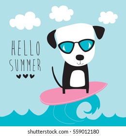 cute surf dog vector illustration