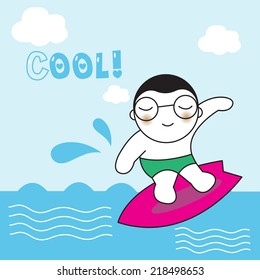 Cute Surfer Boy illustration set