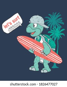 cute surfer turtle graphic for t shirt print