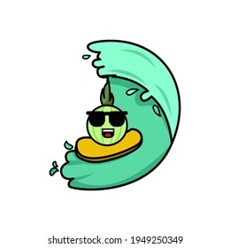 Cute Surfing Onion Cartoon Character Vector Illustration Design. Outline, Cute, Funny Style. Recomended For Children Book, Cover Book, And Other.