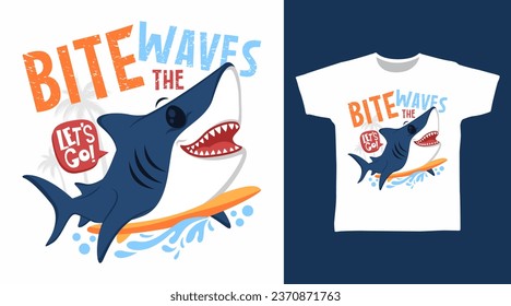 Cute Surfing Shark tshirt art fashion design.