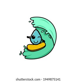 Cute Surfing Water Cartoon Character Vector Illustration Design. Outline, Cute, Funny Style. Recomended For Children Book, Cover Book, And Other.