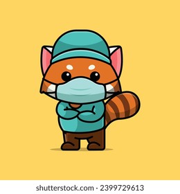 Cute surgeon red panda cartoon vector illustration animal proffession concept icon isolated