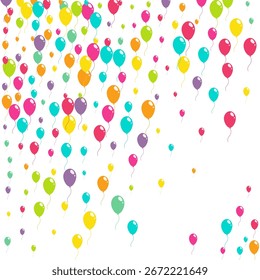 Fondo blanco del Vector del globo sorpresa lindo. Diseño de fondo de globo. Textura de aniversario multicolor. Marco inflable brillante de la bola del jubileo.