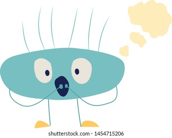 A cute surprise blue monster on a white background