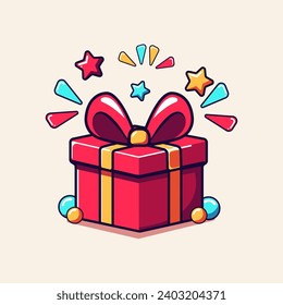 süße Geschenkbox mit Überraschung, Geschenkspaket, Loyalitätsprämie, Vektorsymbol, flache Illustration