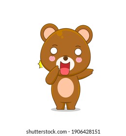 Cute surprised bear. Vector illustration of chibi character isolated on white background.