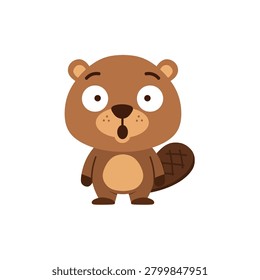 Cute surprised beaver cartoon character with big eyes and open mouth