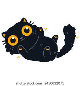 Cute surprised black cat vector cartoon character isolated on a white background.