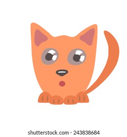 Cute surprised cat lying and hunting, vector illustration of red funny kitty