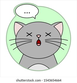 Cute Surprised Cat, Round Icon, Emoji. A Gray Cat With A Whiskers Died Of Surprise. Vector Image Isolated On A White Background.