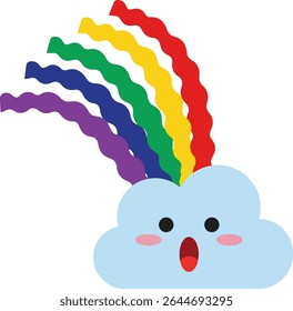 Cute Surprised Cloud with Rainbow Streams