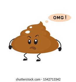 Cute surprised, scared, puzzled poop character. Vector illustration. For logos, packaging, brochures, advertising, design. Poop, shit, character