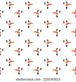 Joli bonhomme de neige surpris sur fond noir. Motif harmonieux de caractère hivernal. Le scrapbooking ou le papier d'emballage, la serviette en tissu ou la nappe à nappes de Noël ou de Nouvel An. Image vectorielle illustration à plat