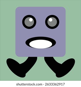 Cute Surprised Square Character with Cartoon Legs and Big Eyes – Vector Style Illustration