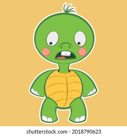 cute surprised turtle on yellow background