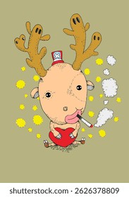 Cute Surreal Reindeer Character Illustration – Pop Art Style