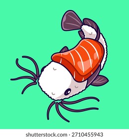 Lindo Sushi Catfish Ilustración vectorial de dibujos animados. Alimentos para animales 
Icon Concept Vector de Premium aislado. Estilo plano de la historieta 