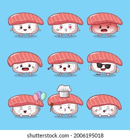 Cute Sushi Character Collection Vector